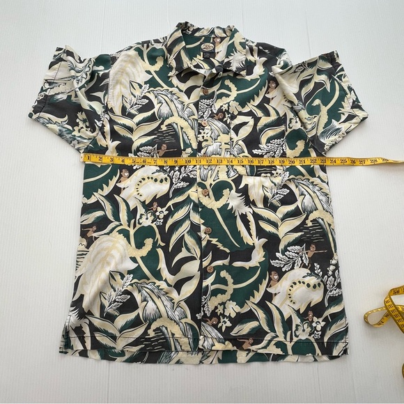 Tommy Bahama Vintage Hawaiian Surfer Girl Short Sleeve Shirt  Green Yellow Large - Picture 9 of 10